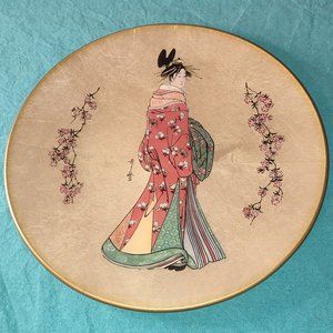 Deco Plate Quince Flower Maiden Hand Crafted Collectible 1982 Japan Asian Art